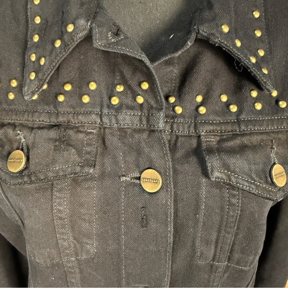 NWT Sanctuary Black Distressed Jean Jacket with Gold Rivets, Size 8 - Picture 2 of 10